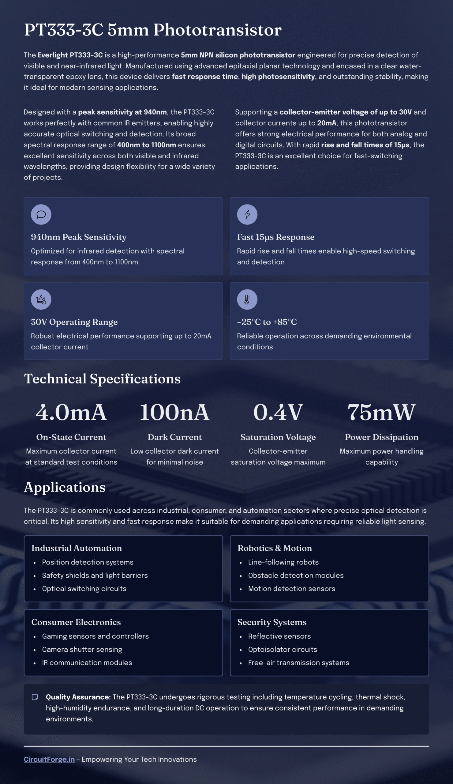 pt333 3c 940nm ir receiver phototransistor – 5mm transparent
