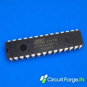 ATmel ATmega328P 28-pin PDIP IC — enhanced customer-supplied photograph with CircuitForge.IN branding